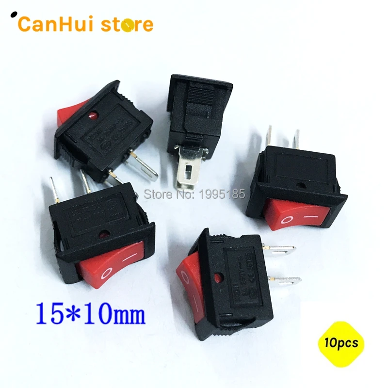 10pcs 10*15mm SPST 2PIN ON/OFF Boat Rocker Switch 3A/250V Car Dash Dashboard Truck Home Sell At A Loss 15*10 RED Push Button