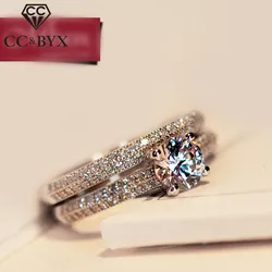 CC Jewelry Double Rings For Women Classic Stackable Bridal Sets Wedding Engagement Ring Fashion Anillo CC634