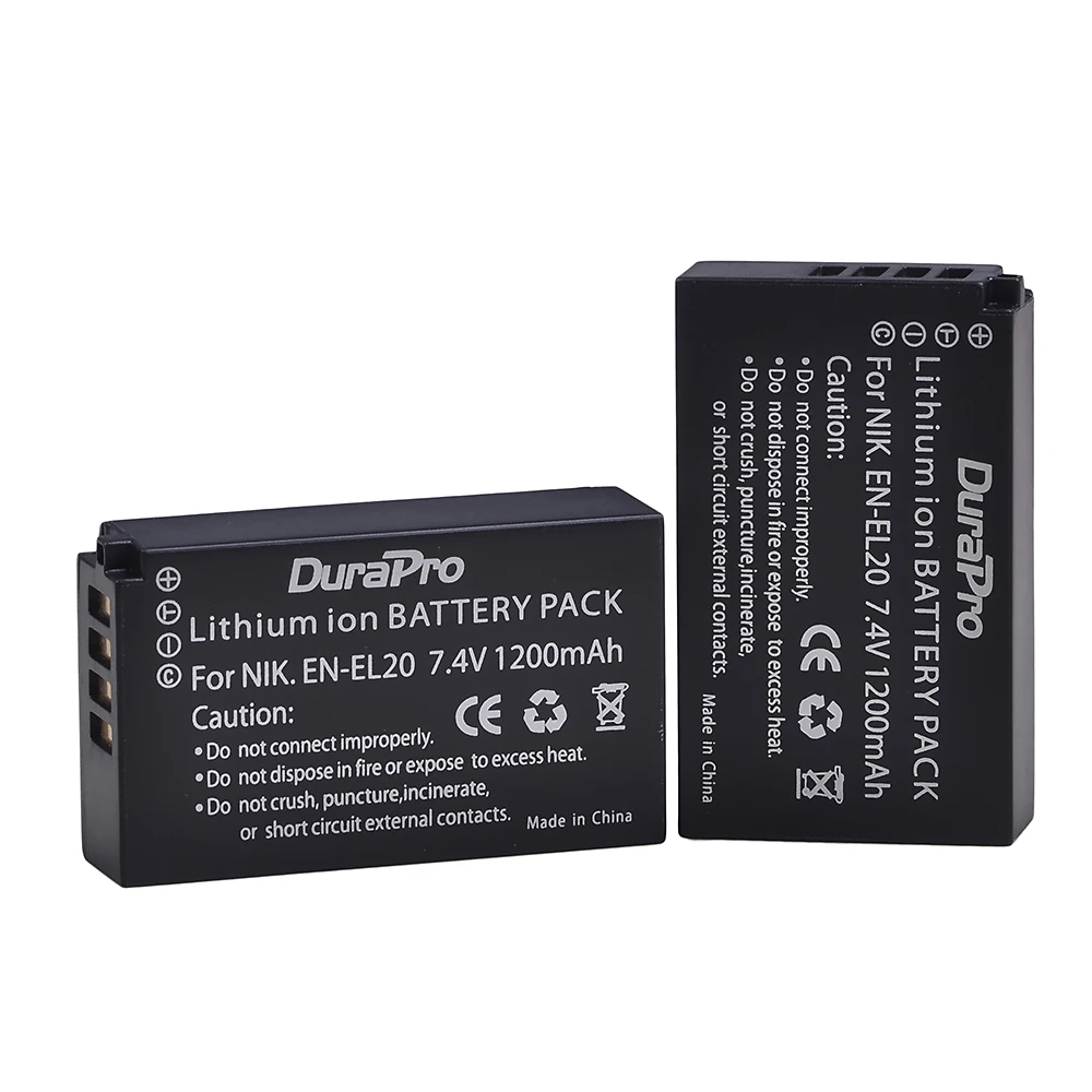 Durapro 2pc 1200mAh EN-EL20 EN EL20 Rechargeable Battery + LCD USB Charger For Nikon 1 J1 J2 J3 S1 Coolpix A1 AW1 Camera