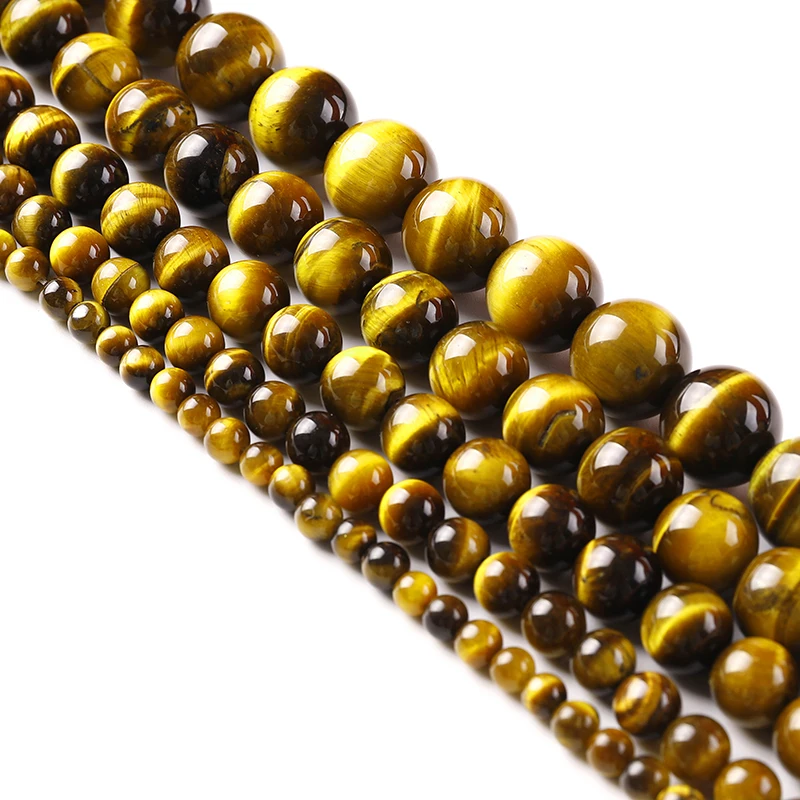 Natural Gem Stone Yellow Tiger Eye Round Loose Beads 4 6 8 10 12 14 16MM Fit Diy Charms Jewelry Making Accessories Bracelet