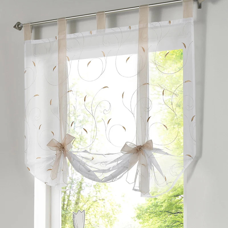 Simple All-match Embroidered Floral Short Roman Blinds For Fashion Kitchen Window Tulle Curtains Louver