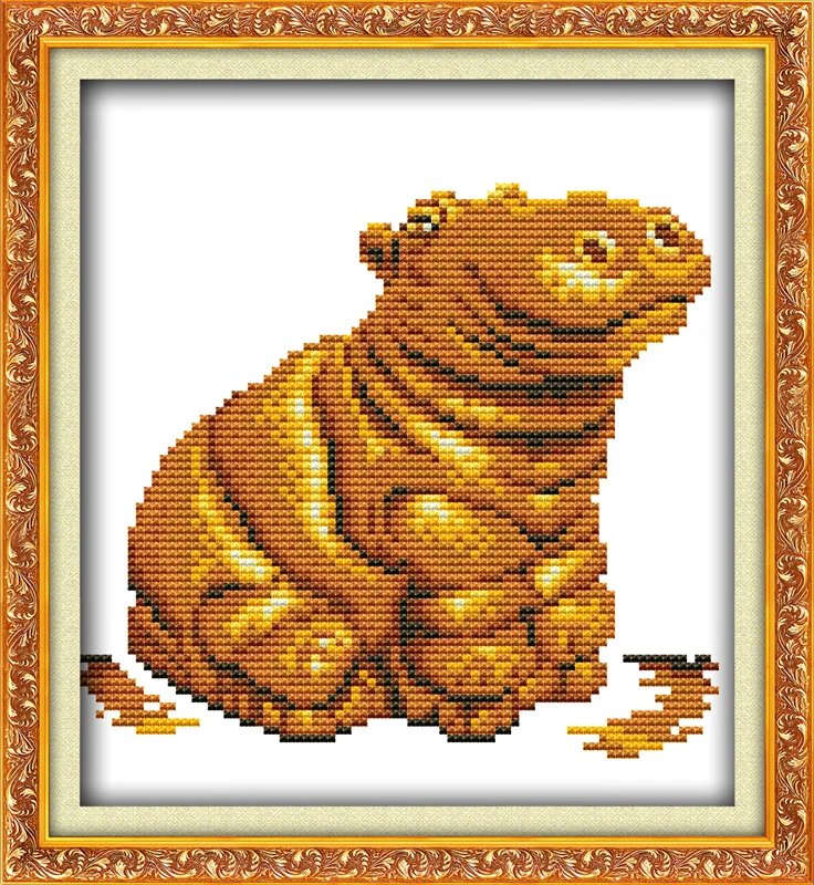 Gold statuette hippo turtle horse elephant cross stitch kit 11ct count print canvas embroidery DIY handmade needlework plus