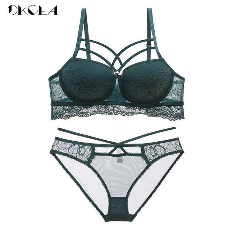 2020 Top Sexy Bra Set Push-Up Brassiere Bandage Black Embroidery Lingerie Sets Women Thick Gather Underwear Set Cotton Bras Lace