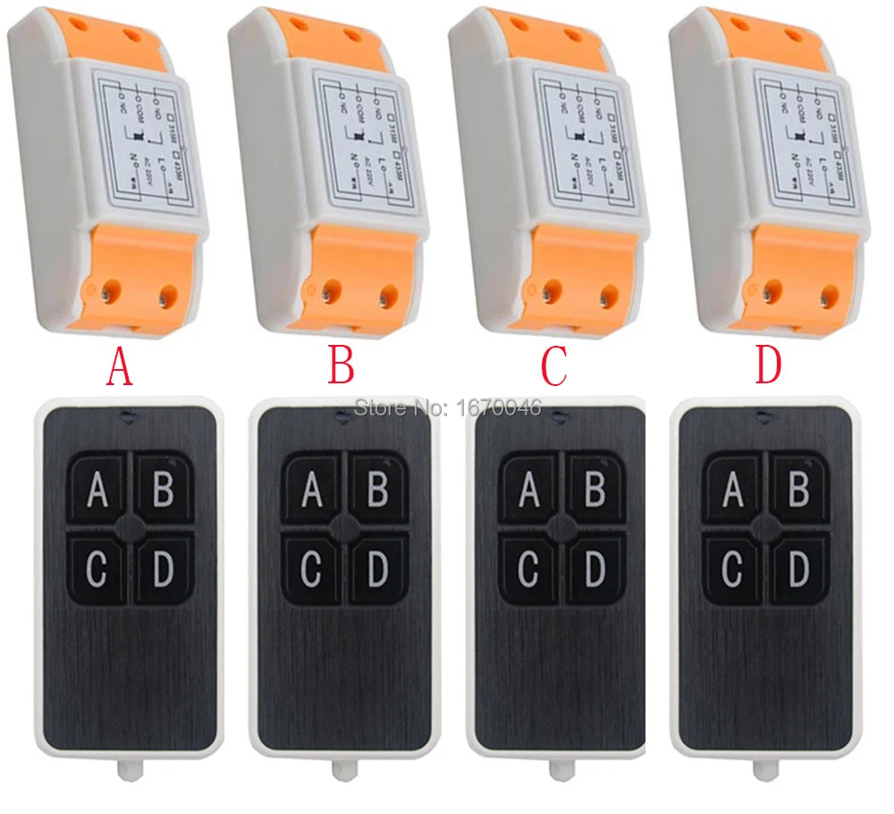 New AC220V 1CH 10A wireless remote control switch system 4X Transmitter + 4X Receiver relay smart house z-wave