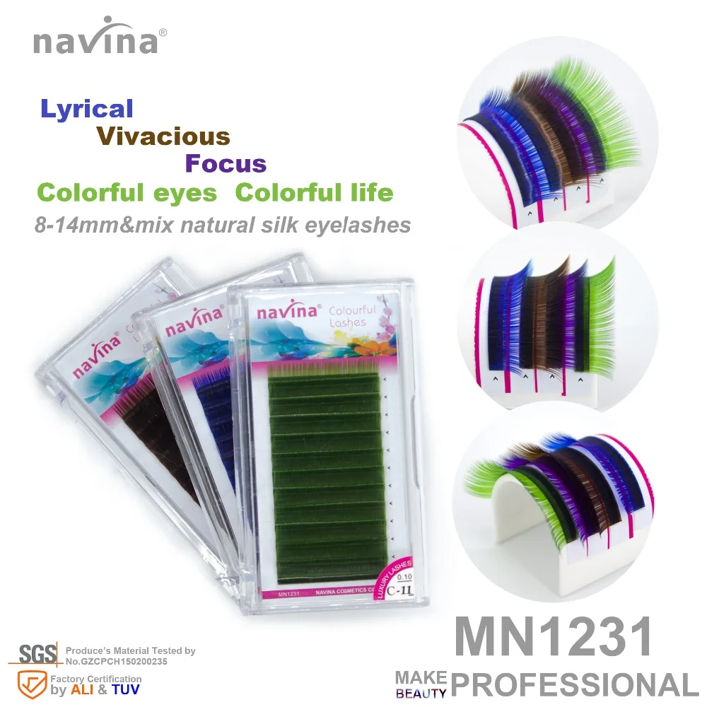 

navina Colorful natural silk false eyelashes of makeup,Curl CD,Thickness 0.07-0.10mm,Length 8-14mm, colorful eyelahes