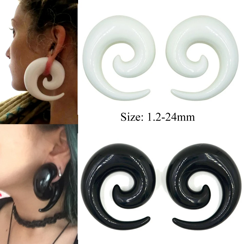 Pair Hot sale Acrylic Black White Ear Spiral Taper Plug Gauges Earring Swirl Ear Stretcher Expander Piercing Jewelry 1.2-24mm