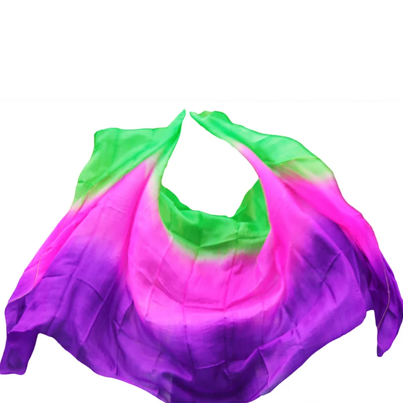 Voile de danse du ventre en soie Pure, écharpe de danse du ventre, pour s'entraîner à la Performance sur scène, violet + vert + rose, nouveauté