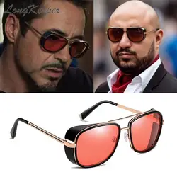 LongKeeper Steampunk Brille Sonnenbrille Tony Stark Iron Man Gafas Retro Platz Brillen Rot Objektiv Pilot Sonnenbrille UV400