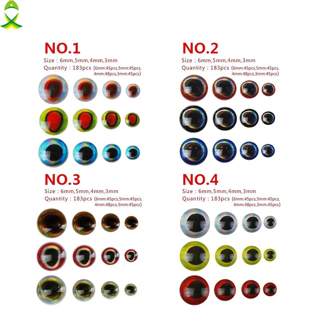 JSM 183pcs/lot 3mm 4mm 5mm 6mm mixed sizes bionic 3D epoxy fishing eyes resin artificial lure 3D eyes fly lure material