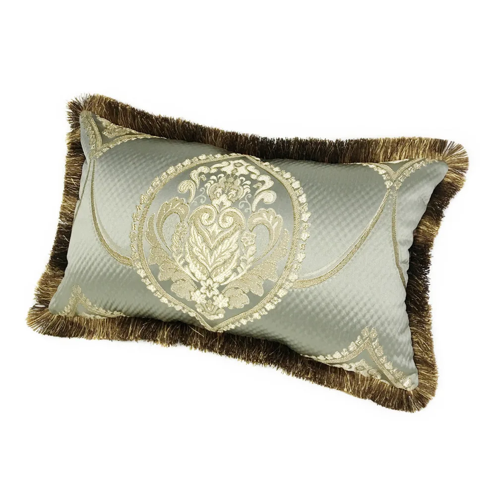 Luxurious American Locational Damask Gray Blue Sofa Chair Cushion Cover Woven Decorative Lumbar Pillow Case 45 x 45cm & 30x50cm