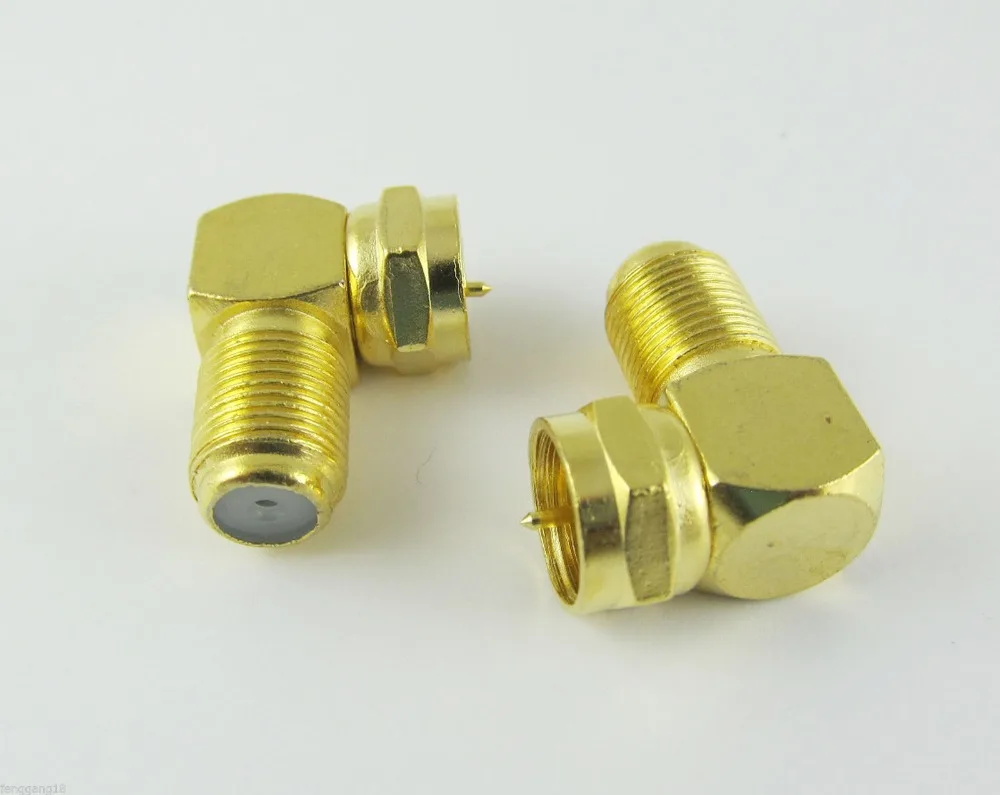 1pcs Gold F Male Plug to F Female Jack Right Angle Coaxial TV RF Adapter Connector