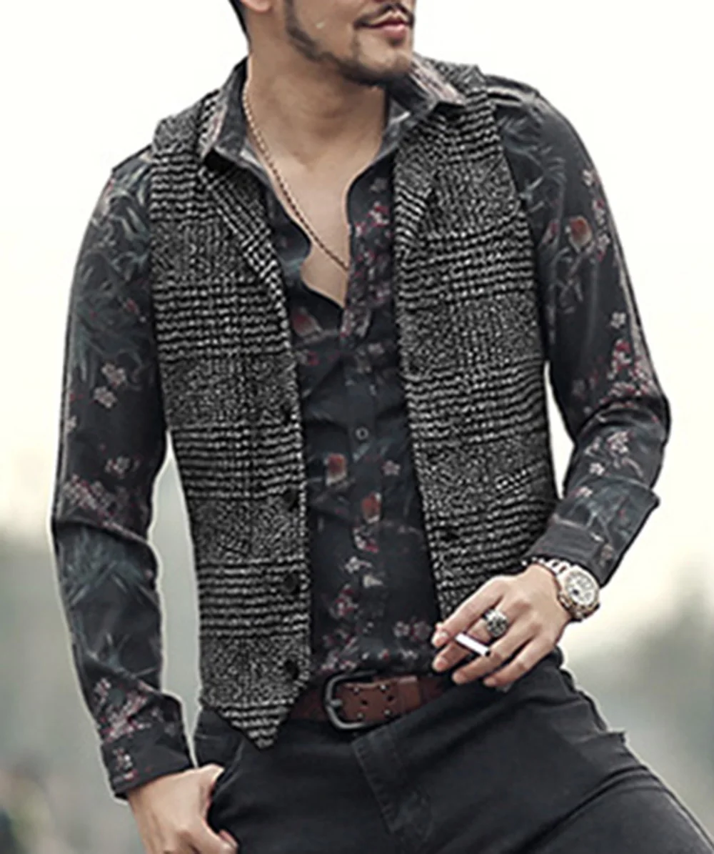 Mens Suit Vest Lapel Neck Wool Brown Single-breasted Slim Fit Waistcoat Casual Formal Business Groomman For Wedding Best Man