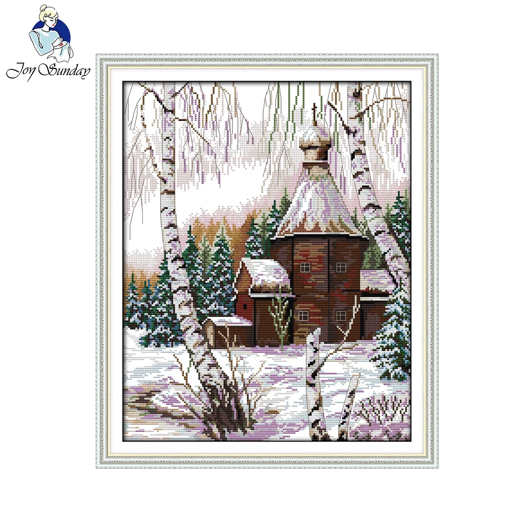 Joy Sunday Winter Scenery Paintings Counted Printed On Canvas Cross Stitch Chinese Needlework Kits Embroidery Sets Cross-stitch