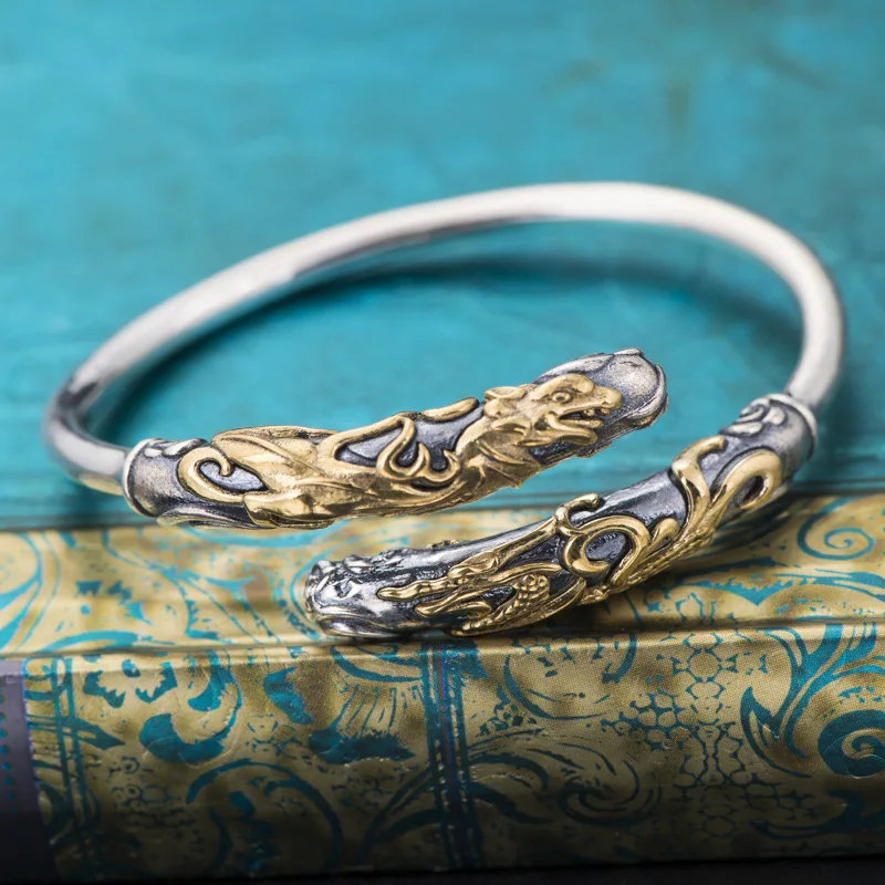 

Open Ended Bangle S925 Sterling Silver To Do The Old Retro Thai Silver Simple Pattern Adjustable Jewelry Wholesale Bangle