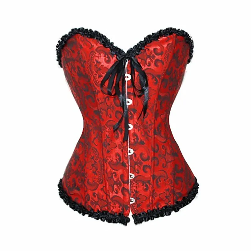 

Women Jacquard Floral Body Shaper Corset Gothic Busk Corselet Sexy Red Lingerie Waist Slimming Brocade Bustiers Corsage Korsett