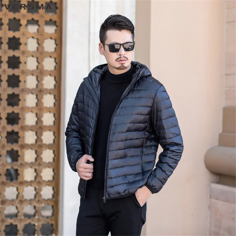 VERSMA 2018 Capuz Soprador Ultra Fina Para Baixo Homens Jaqueta Parka Inverno Coreano Casaco Parkas Jaqueta Packable Luz Branca Quente para homens 4XL