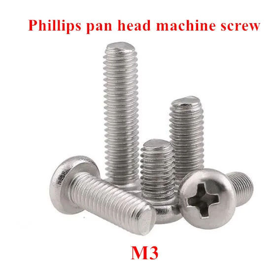 50pcs M3 DIN7985 GB818 304 Stainless steel Cross Recessed Pan Head Screw Phillips Screws M3*3/4/5/6/8/10/12/14/16/18/20mm