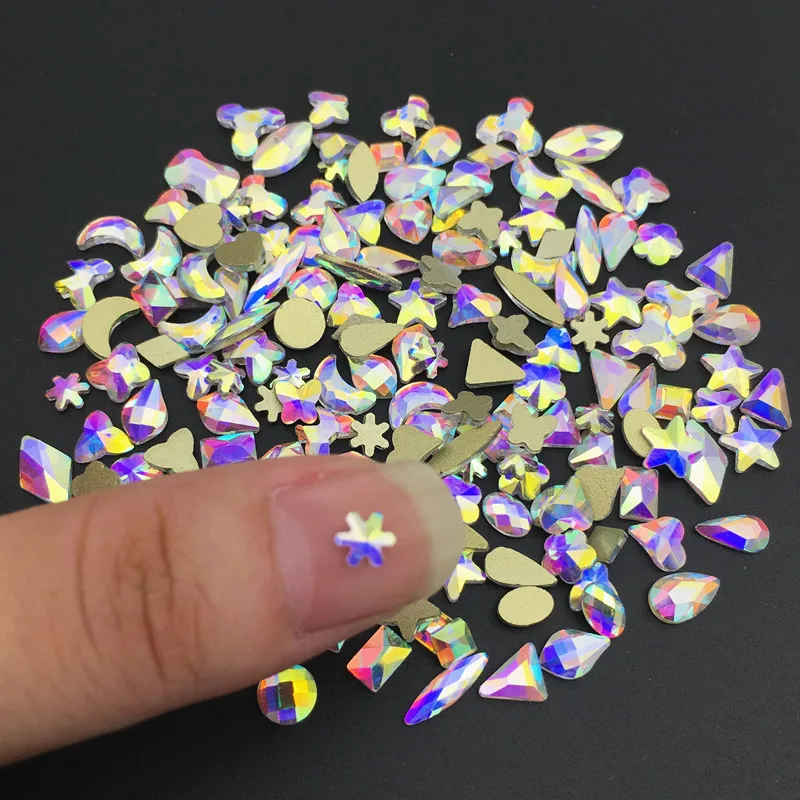 Nail Art Rhinestones 20pcs Flat Shaped Crystal AB Teardrop Marquise Glass Flame Colorful Stones For 3D Nails Decoration