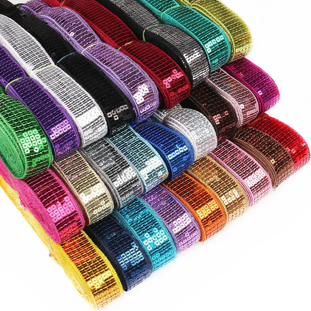 5 Yards/lot 25mm Sequin Beading Trim Lace Spangle Ribbons For hand craft Garments Head dress Decoration