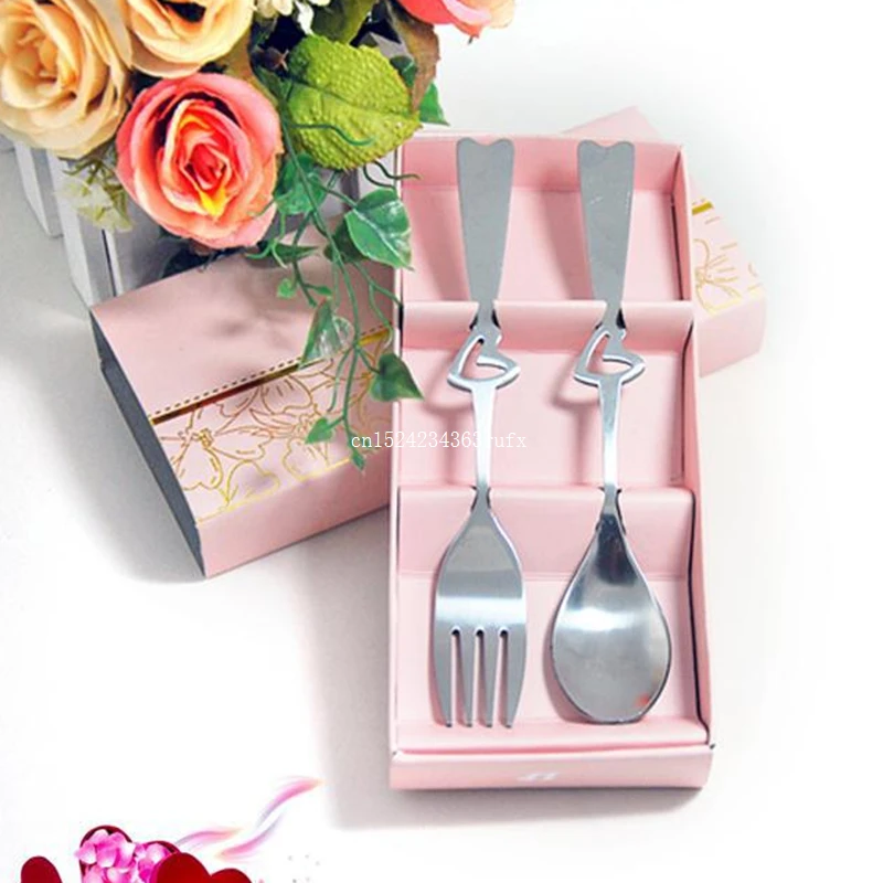 100pcs Spoons and Forks in Gift Box Perfect Pair Coffee Tea Dining Tableware Set Party Souvenirs Wedding Gifts for Guest