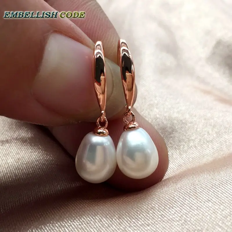 charming hook earrings natural freshwater cultured fine pearls teardrop shape flawless jewelry rose red gold-plated for women