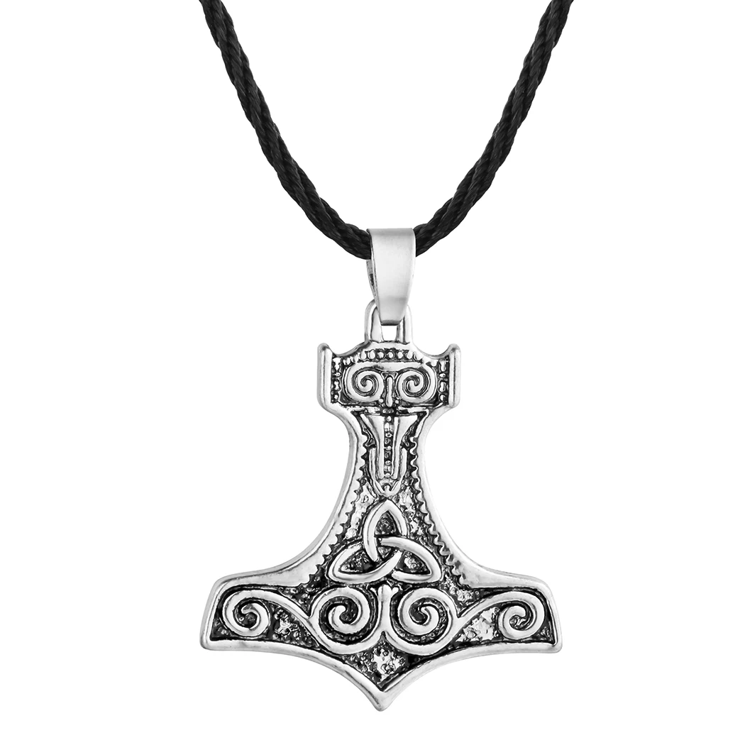 Kinitial Men\'s Vintage Viking Thor\'s Hammer Pendant Jewelry Necklace Irish Celtics Knot Pendant Amulet Symbol Luck Necklace Gift