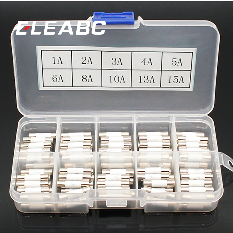 100pcs Ceramic Fuse 5mm x 20mm Slow Blow T 1A 2A 3A 4A 5A 6A 8A 10A 13A 15A 250V