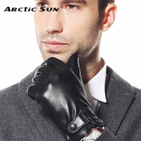 Promotion Men Genuine Leather Gloves Warmth Solid Sheepskin Glove Fashion Wrist Thicken Winter Driving M013NC