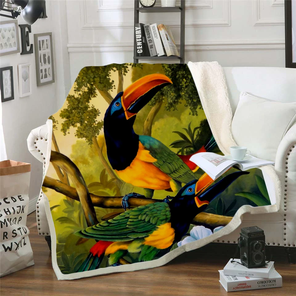 

Plstar Cosmos colorful Parrot brid Blanket 3D print Sherpa Blanket on Bed Kids Girl Flower Home Textiles Dreamlike style-4