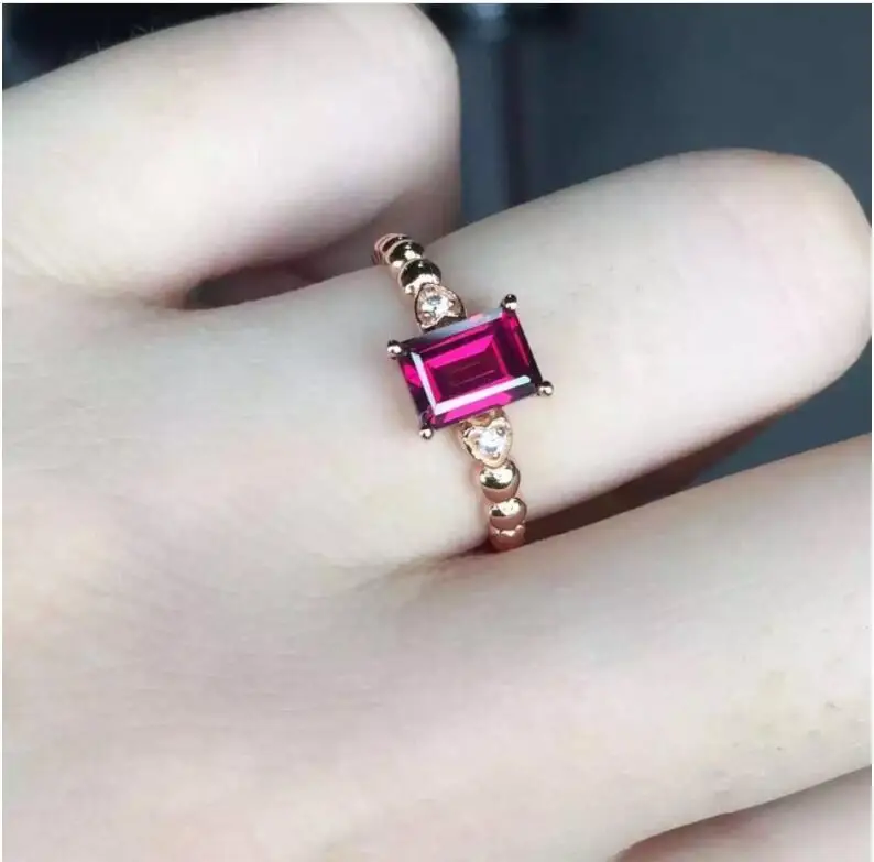 

Garnet finger ring Free shipping Natural real garnet Ring 925 sterling silver 5*7mm gem For men or women ring