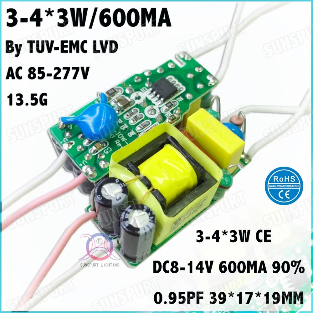 5Pcs By CE High PFC 10WCOB AC85-277V LED Driver 3-4Cx3W 600MA DC7-14V Constant Current LED Power For LED Bulb Lamp Free Shipping