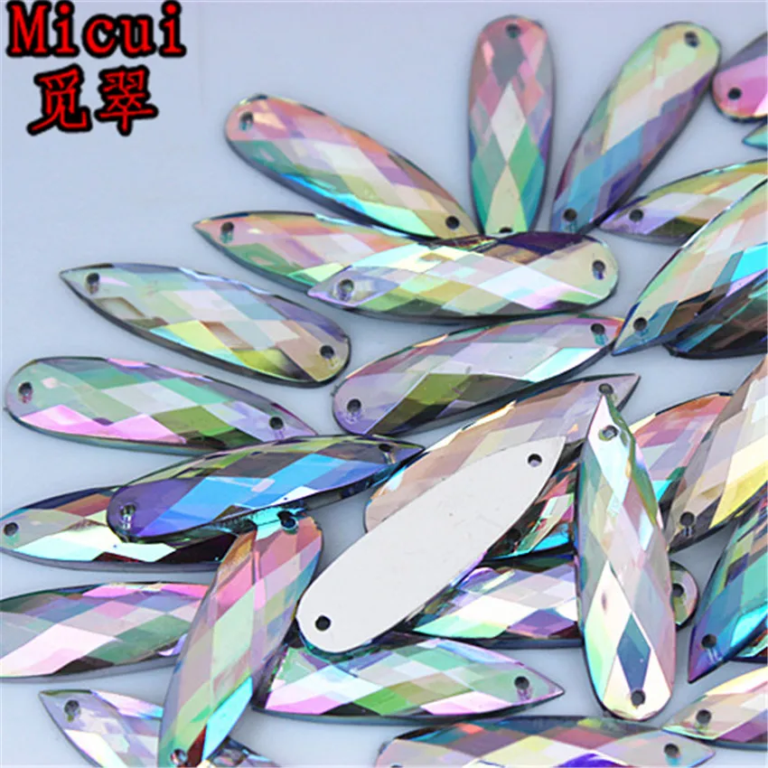 Micui 200pcs 8*28mm AB Crystal Drop Acrylic Rhinestone Applique Sewing Stones Flatback Strass for DIY Wedding Dress ZZ436