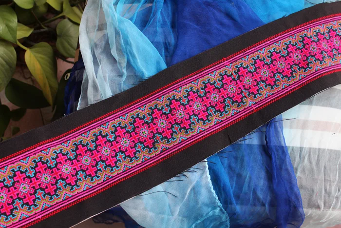 1yard Miao Stitch Embroidery Fabric Lace Trim 10cm Dress Collar Ribbon Tape Webbing Ethnic Tribal Thai Boho DIY Gypsy Accessory