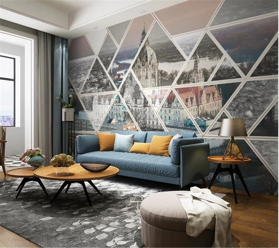 wellyu  Custom wallpaper papel de parede Hand drawn city buildings Nordic modern minimalist geometric TV background wall 3d