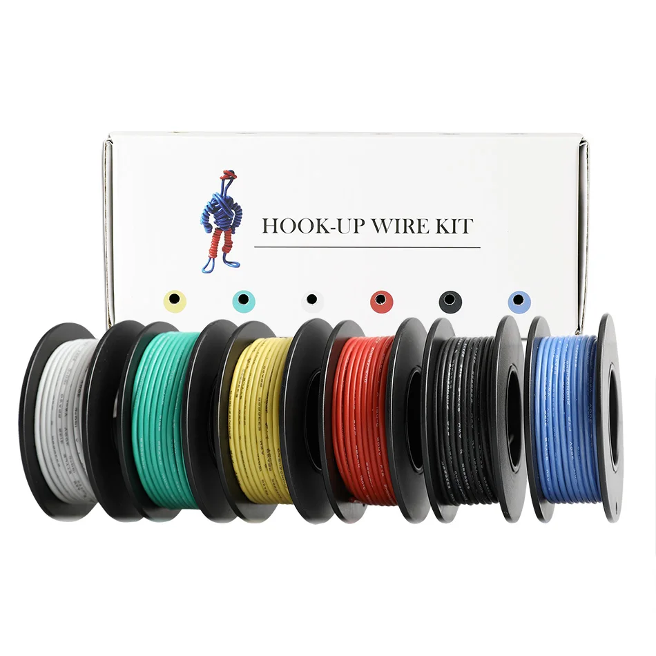 48m/box 157ft Hook-up Stranded Wire 24 AWG UL3132 Flexible Silicone Wire Rubber Insulated Tinned Copper 300V 6 Colors 8m/color