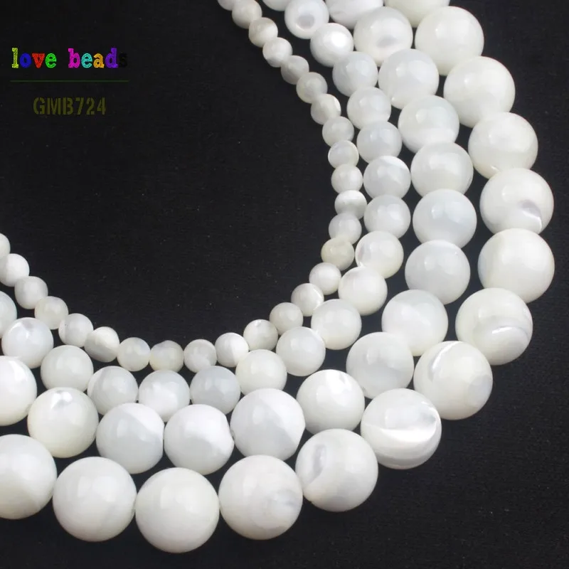 Pick Size 4.6.8.10.12MM White Mother Of Pearl Mop Round Loose  Beads 15.5\