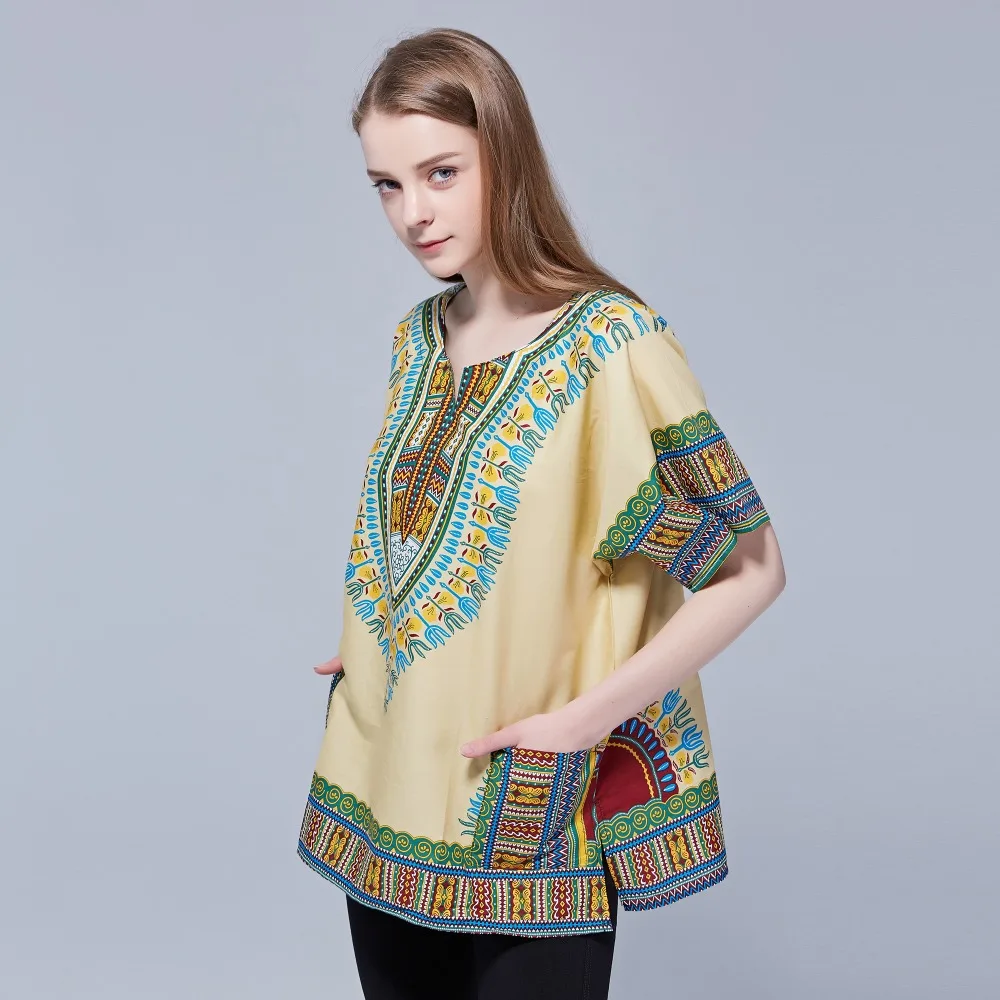 Dashikiage Unisex Ethnic Vintage 70s Boho Tribal African Shirt with DASHIKI Print 100% Cotton Top Shirt 2019