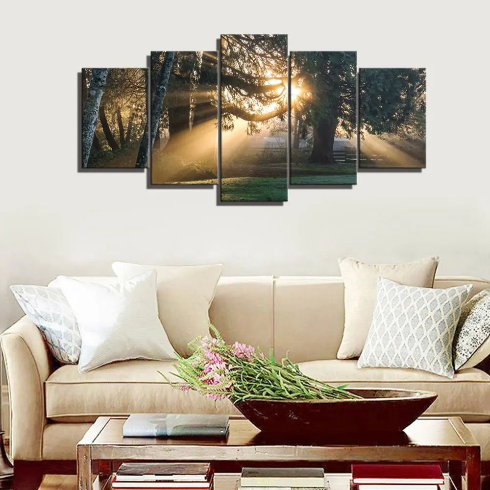 

Custom Office Wall Art Forest Green Trees Foggy Morning Spring Landscape Large Poster Print Artwork Drop shipping