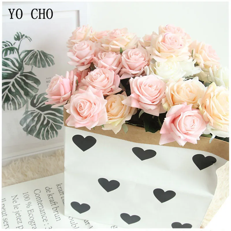 YO CHO Artificial Flowers Silk Artificial Roses Pink Red White Wedding Bouquets Fake Peonies Home Party Decoration Fake Flowers image 4
