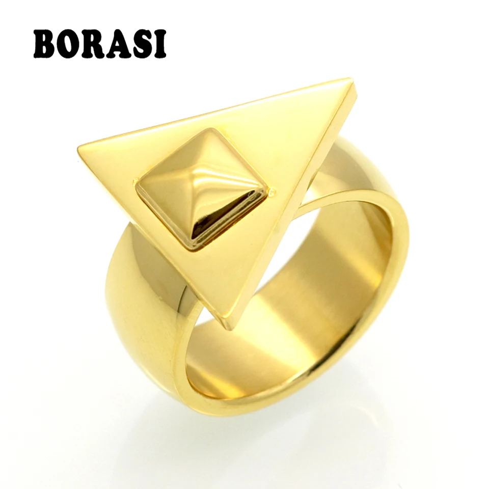 BORASI Unisex Triangle Stainless Steel Punk Finger Rings For Women Rose Gold Color Convex Nail Female Ring anillos bijox