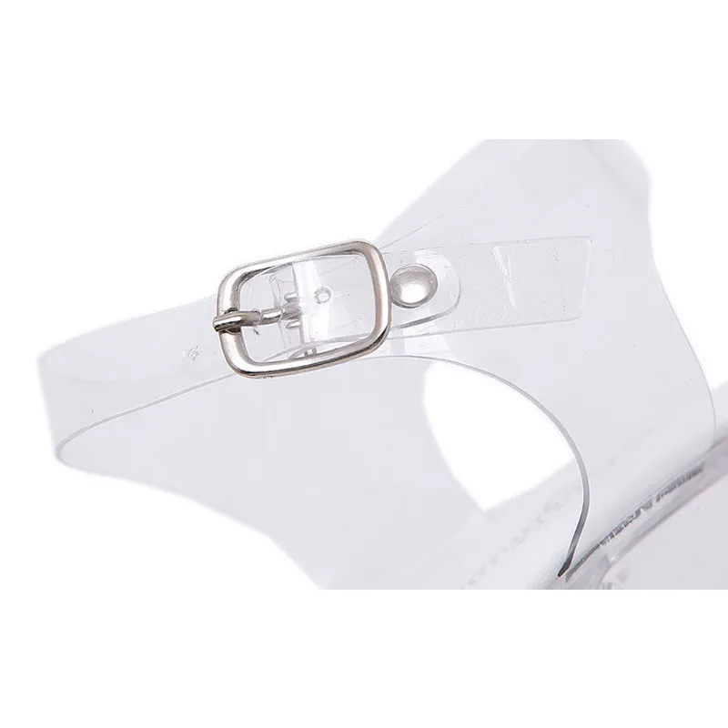 7 سنتيمتر 10 سنتيمتر شفافة صندل كعب عالٍ النساء الصيف حذاء من الكريستال أزياء كبير حجم 34-45 PVC الإناث السببية الصنادل WS0046 #4