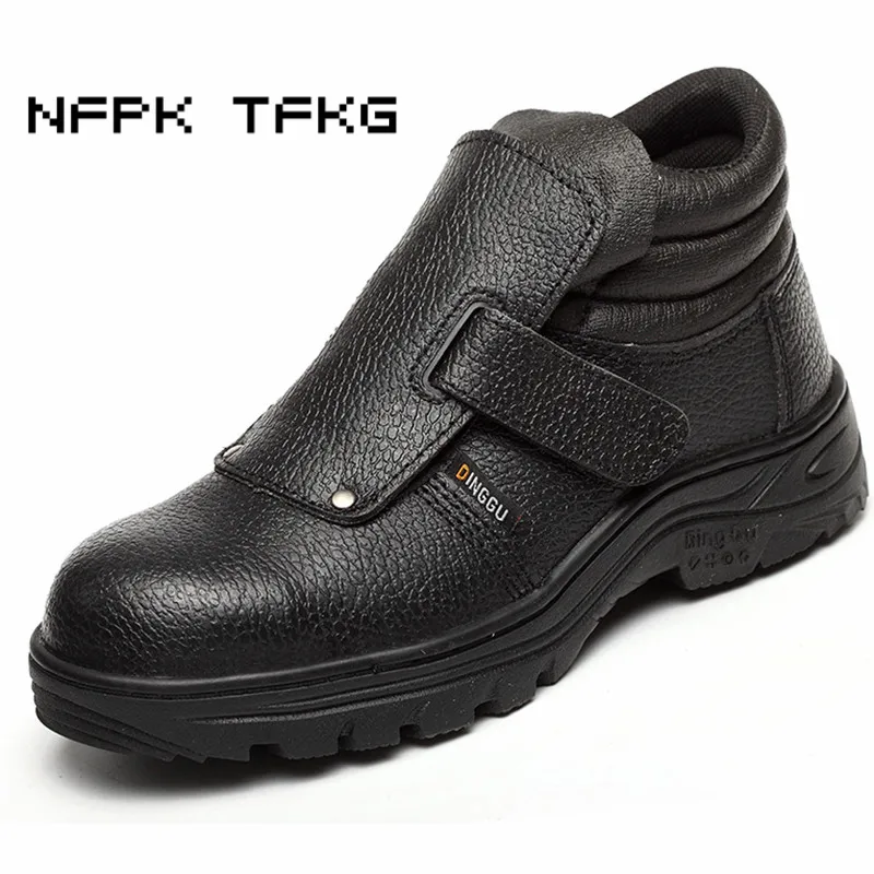 mens casual large size steel toe cap working safety shoes anti-pierce cow leather platform building site worker security boots