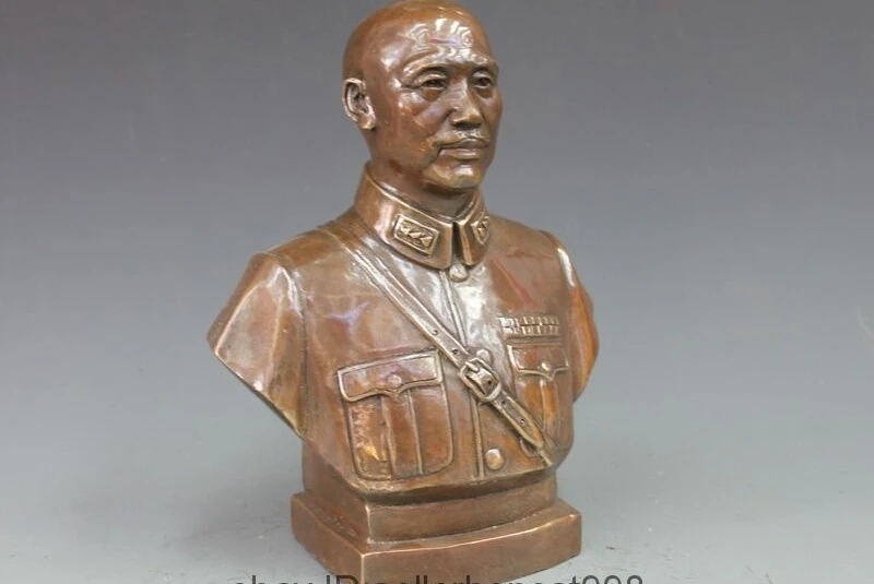 China Pure Bronze Copper Chiang's KMT faction chief Bust Statue