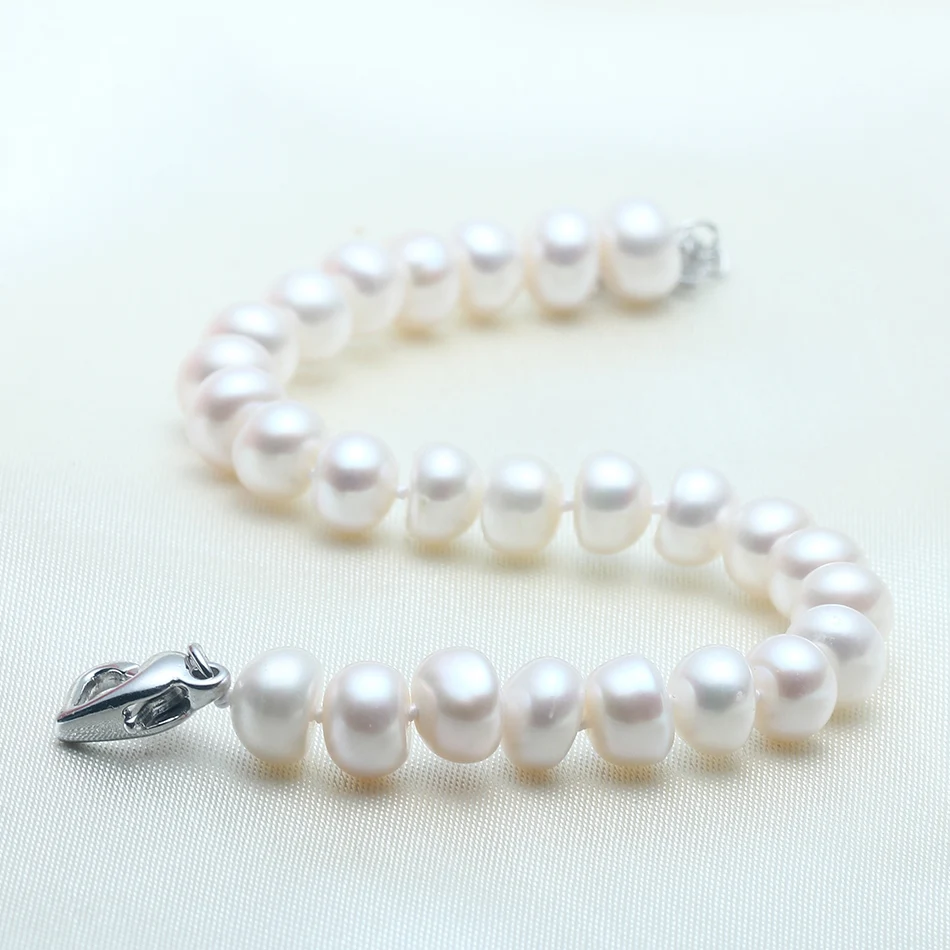 High Quality Natural Freshwater Pearl Bracelets gift For Women Amazing Price 8-9mm Pearl Jewelry Silver 925 Bracelet   jewellery