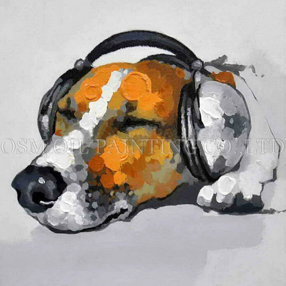 

Skilled Artist Handmade High Quality Abstract Dog Oil Painting on Canvas Funny Dog Listening Music Oil Painting for Living Room