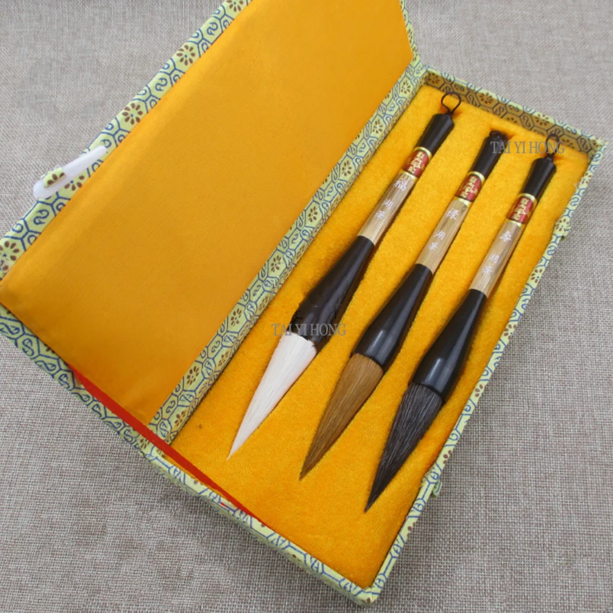 3pcs/set China calligraphy brush pen set weasel hair writing brush ink pen painting Hopper-shaped brush gift box set