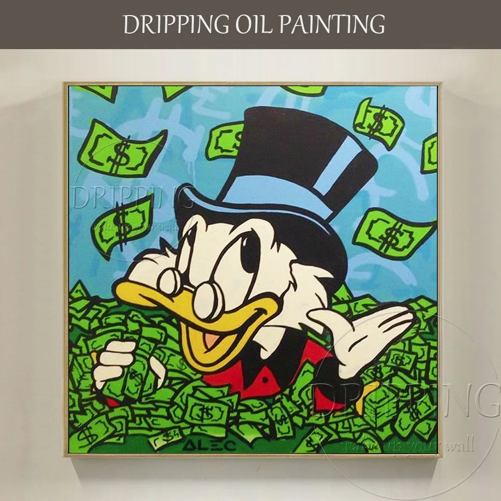 Skilled Artist Hand-painted High Quality Modern Duck Oil Painting on Canvas Special Rich Duck with USA Dollars Oil Painting