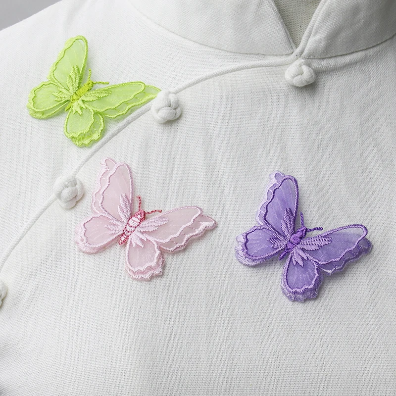 1PCS Double Layers Organdy Butterfly Patch Embroidered Cloth Stickers Bride Veil Accessories Iron On Patch for Clothing