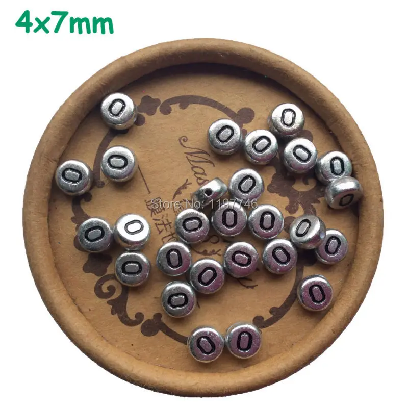 hot- 3600pcs 4*7mm Antique Silver Acrylic Single Numbers Zero Beads Flat Round Spacer Beads 7mm