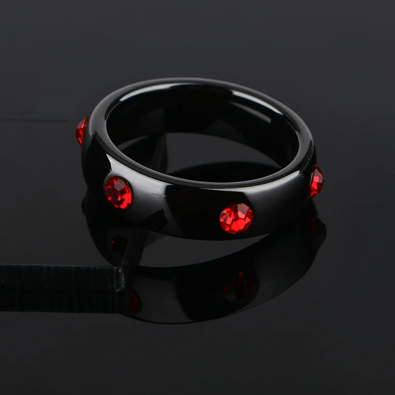 2018 Rings Ceramic Unique Red Stone Ring 6mm Width Black White Ring For Women Engagement Anniversary Ring Jewelry Fashion